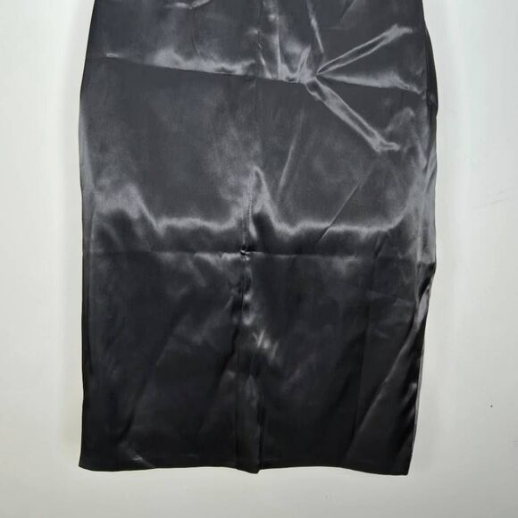 Laeu Women’s Black Satin Bodycon Dress Size Small Ruched Bustier Cocktail Party - Picture 7 of 9
